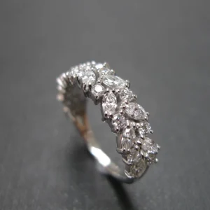 Diamond Wedding Ring in 14k White Gold, Marquise Diamond and Round Diamond Unique Engagement Ring, Moissanite Lab Grown Diamond Jewelry