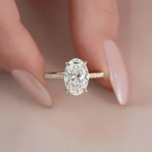 Oval cut diamond ring CZ eternity band thin Trendy ring 14K gold oval ring Luxurious jewelry Lovers ring gift