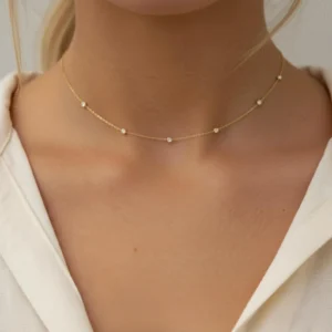 Diamonds choker dainty necklace station Simulated diamond Rosegold CZ Everyday Bridesmaid Gift for Her