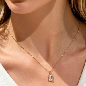 18K Gold Emerald Cut  Charm Pendant, 0.3-1.5ct Lab Grown Diamond Solitaire Necklace Prong Setting IGI Certified Diamond